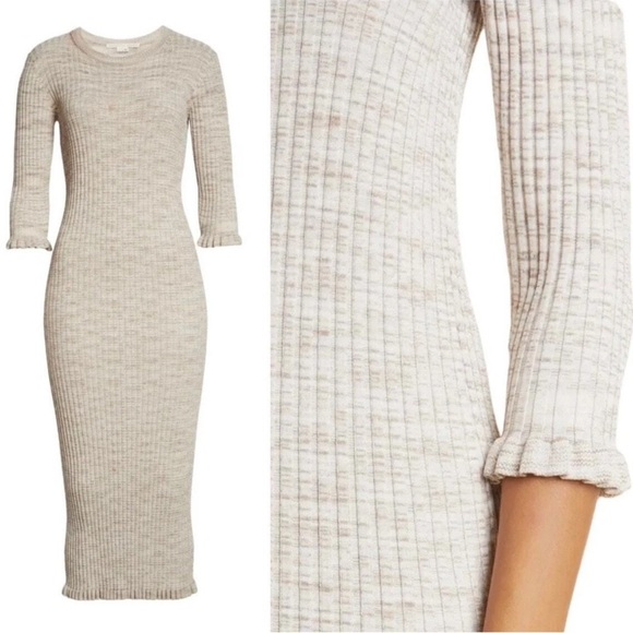Veronica Beard Richie Rib Knit Midi Dress Space Dyed Sand Multi Size Medium - Picture 3 of 12